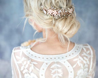 Rose Gold Hair Vine, Boho Wedding Rose Gold Wedding Hair Accessory, Wire Hair Half Halo, Boho Hair Wreath - 'VIOLETTA'