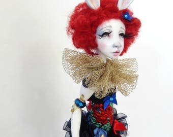 Ooak Art Doll Suzette ,magician's rabbit in the hat- art doll Handmade doll