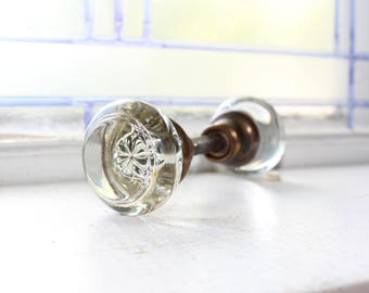 Vintage Glass Doorknobs Pair 1920s Architectural Salvage