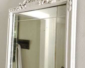 Vintage Mirror White Cream Shabby Chic Ornate Wood Frame