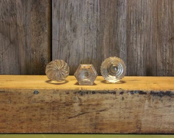 Glass Decanter Stoppers Three Decorative Tops Upcycle Project Supplies Barware Vintage 1960s 60s (O)