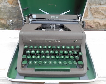 Royal Quiet Deluxe Typewriter with Green Keys Working Condition with Carrying Case Portable Manual Gift for Writer Industrial Decor Wedding
