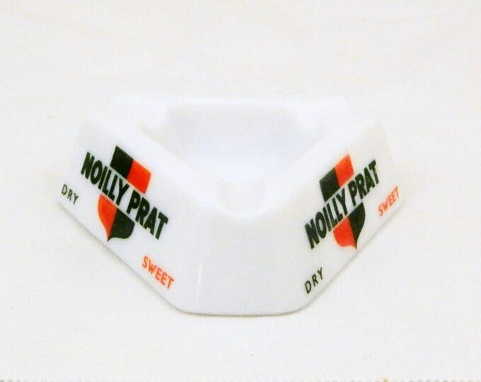 Vintage Mid Century French White Milk Glass Nouilly Prat Promotional Advertising Ashtray, 60s, 70s Retro Collectible Tobacciana from France