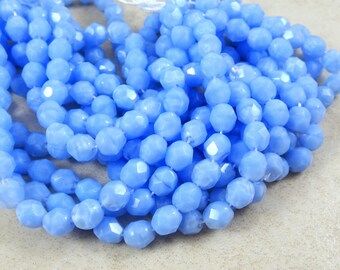 6mm Czech Glass Fire Polished Beads, 6mm Faceted Round Beads - Light Blue Coral (FP6/SM-36006) - Qty 30