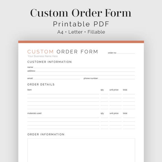 Custom Order Form Fillable Business Planner Printable