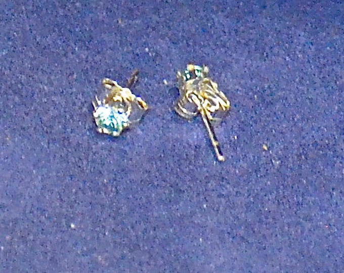 Blue Zircon Studs, Petite 3mm Round, Natural, Set in Sterling Silver E1089