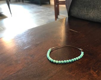 Turquoise and Leather Stretch Bracelet