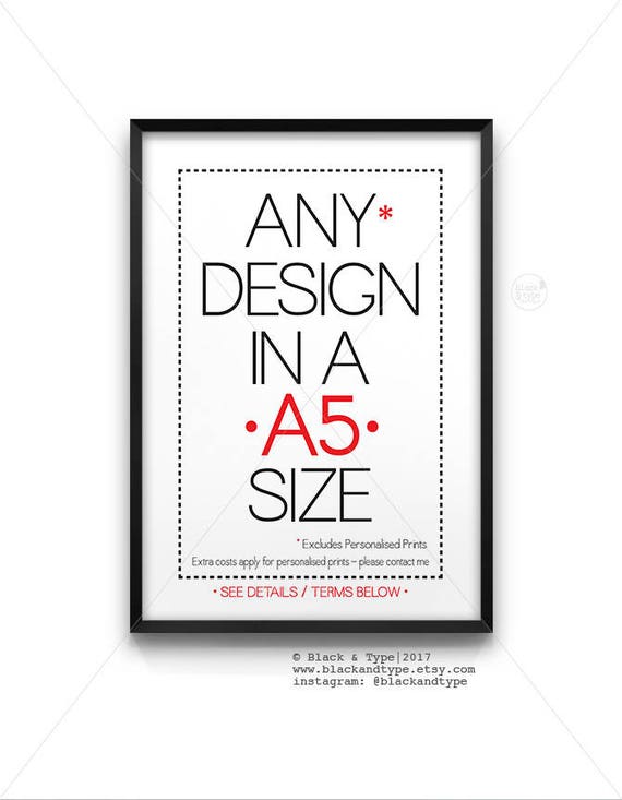 A5 size print typography art gallery wall A5 A5 print