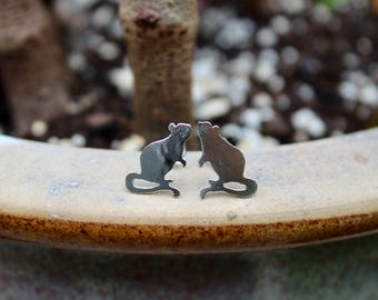Tiny Sterling Silver Handmade Rat Stud Earrings