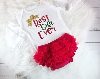 Baby Girl Christmas Outfit, My First Christmas Outfit, Best Gift Ever Outfit, Baby Christmas Outfit, Christmas Bodysuit Ruffle Bloomers, Bow