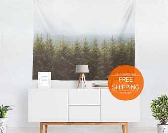 Wall tapestry, forest wall hanging, mountain home decor, nature wall art