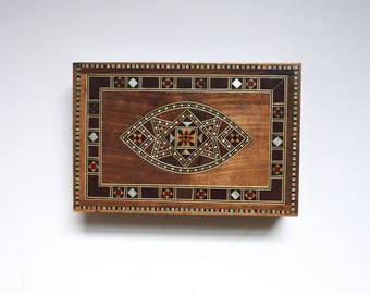 Inlaid Wood Jewelry Box, Small Box, Inlaid, Marquetry, Trinket Box, Small Box, Wooden Box, Inlay, India, Middle East, Middle Eastern