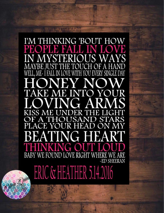 Ed Sheeran Thinking Out Loud Lyrics Wedding Song Art Print