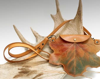 Painted Leather bag leather Hand-painted Maple Leaf bag painted purse yellow bag unique leather bag acrilic hand painting
