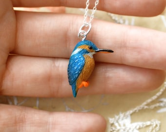 Hand sculpted kingfisher pendant and chain