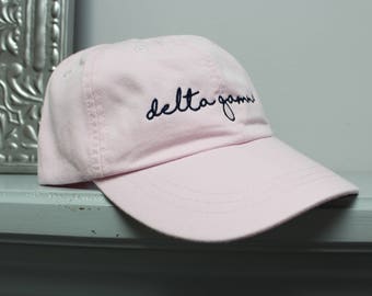 Delta Gamma Pink Hat Embroidered in Navy Script