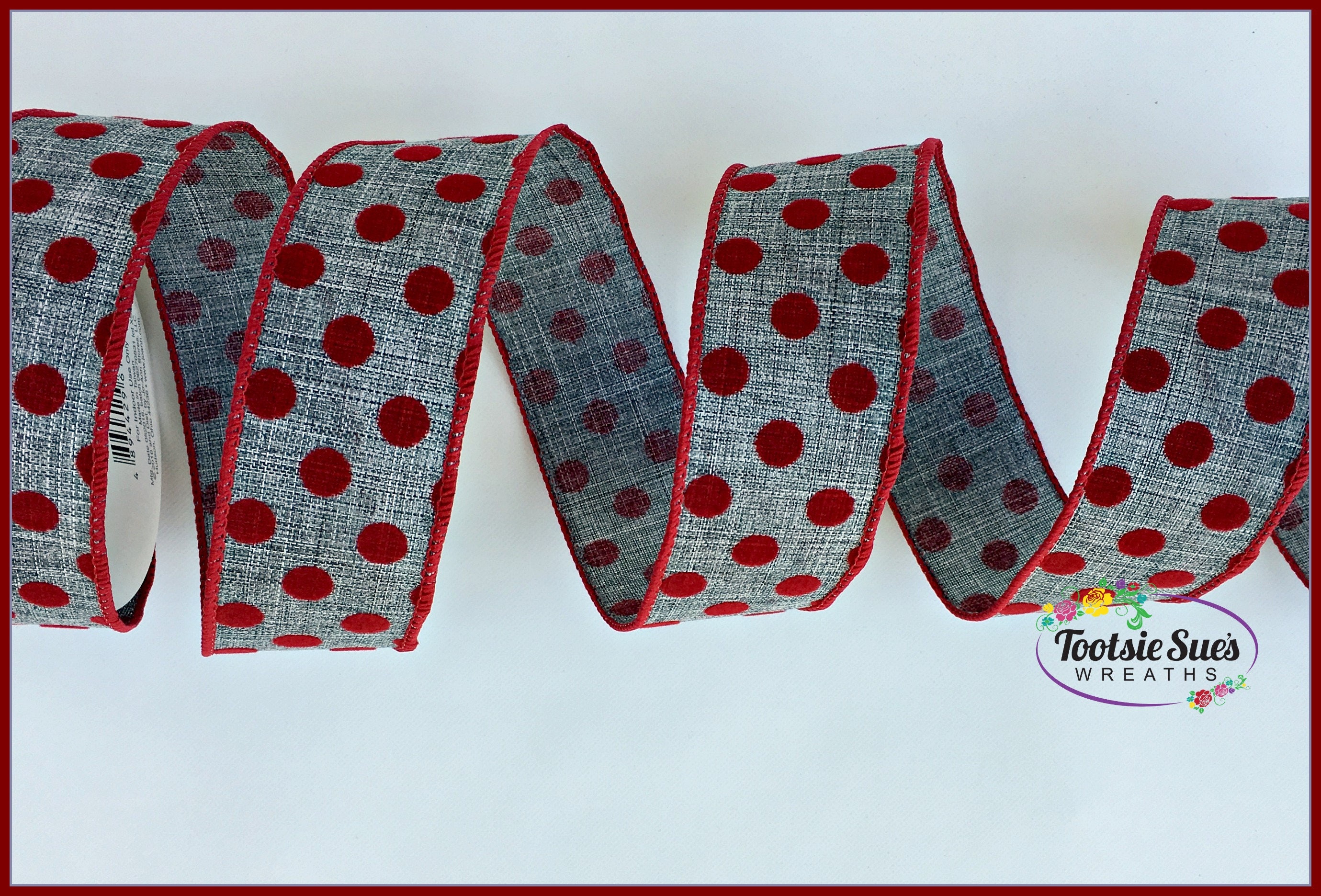 Premium Wired Ribbon, Red Gray Christmas Wired Ribbon, Bow Ribbon, Gift