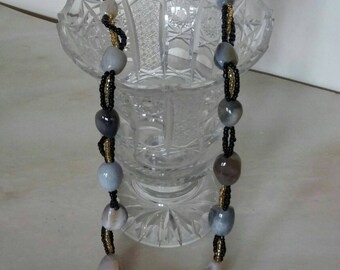 Long necklace/handmade/ necklace/ big natural stone/ seed beads/ jewellery for her/ black white yellow/gift for her/mother/girls/women/style