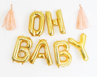 OH BABY balloons - gold mylar foil letter balloon banner kit