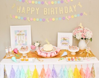 Unicorn Banner | Unicorn Birthday Banner | Unicorn Garland | Unicorn Party | Pastel Rainbow Garland | Unicorn Decor | Scallop Paper Garland