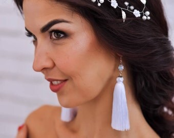 Bridal headpiece Wedding hair piece White flower crown Wedding headpiece Wedding headband Bridal head band Wedding hair vine Bridal tiara