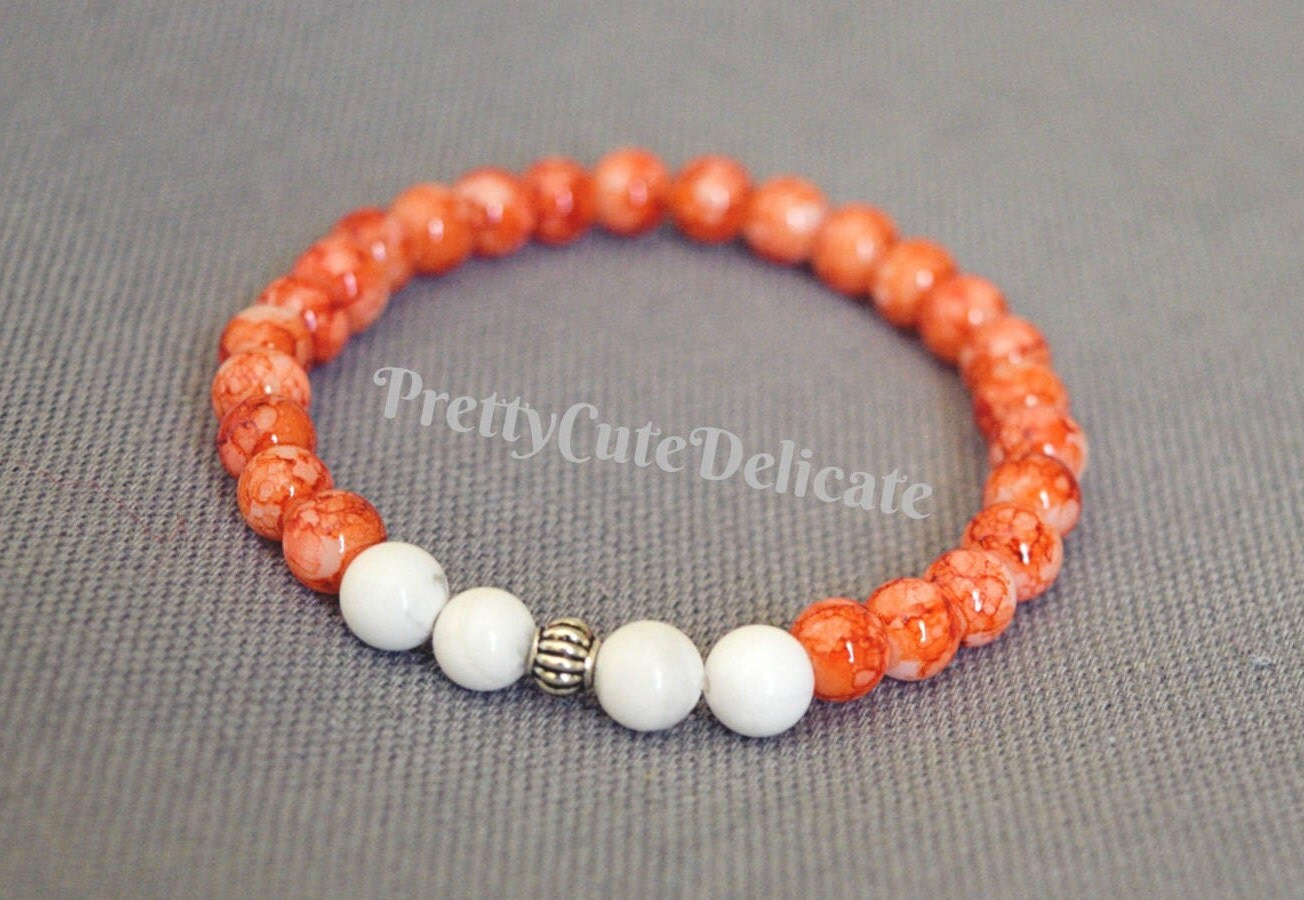 Orange Beaded Bracelet Personal Power Stone Bracelet Mental