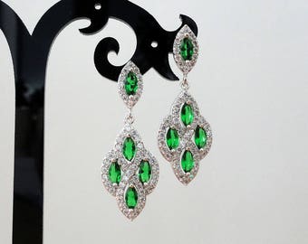 Wedding earrings emerald green earrings bridal wedding jewelry crystal bridal earrings mom wedding gift statement earrings mother of bride