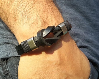 Men Leather Bracelet, Black Leather Bracelet, Men Bracelet, Leather Bracelet, Black Leather Bracelet, Bracelet for Men, Cuff Men Bracelet