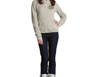 Monogrammed Womens Fleece Pullover, Personalized Fleece Heathered Pullover by Charles River Apparel, Oatmeal, Navy, Jade, Charcoal