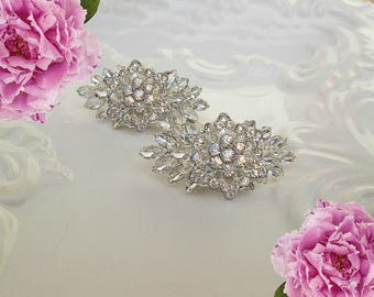 Crystal Wedding Shoe Clips, Bridal Accessories, Vintage Style,Crystal Shoe Clips, Rhinestone Flower Clips, silver shoe clips