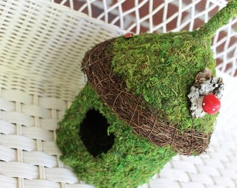 Father's Day Birdhouse, bird house, Moss covered birdhouse, moss covered bird house, natural birdhouse, wicker bird house, nesting birdhouse