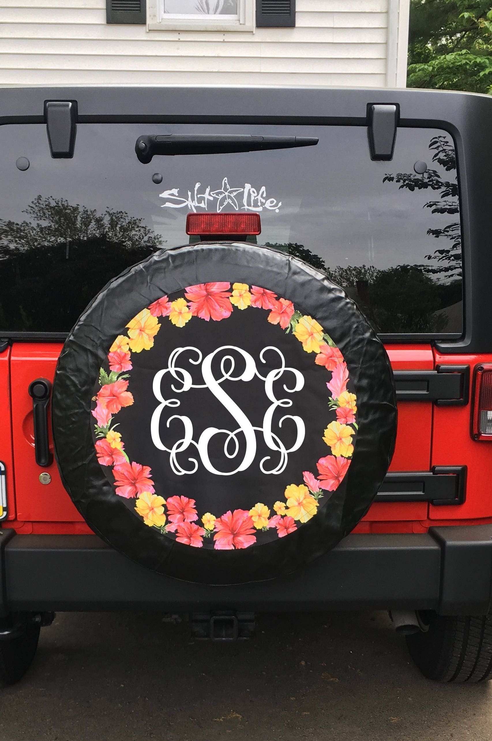 Monogrammed Tire Cover Hibiscus Flowers Spare Tire Cover
