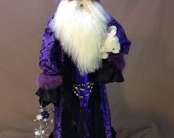 Grubby Primitive Old World Santa Claus Doll – Tea Stained With Candy Cane – Wood