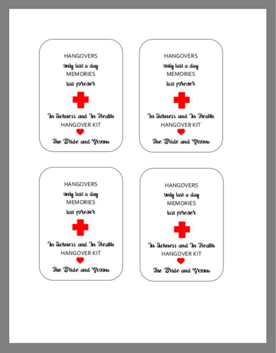 printable hangover kit tags