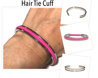 Titanium Steel Open Cuff Bracelet Grooved Cuff Bracelet, Hair Tie Cuff Bracelet, Open Cuff, Silver Bangles