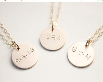 ON SALE Disc Monogram Necklace / Gold Disc Initial Necklace / 3 Monogram / Circle Pendant / Disk Necklace / Silver, Rose Gold / Personalized