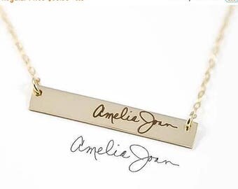 ON SALE Handwriting Bar Necklace / Engraved Handwriting Jewelry / Actual Handwriting Necklace / Memorial Jewelry / Silver, Gold Handwriting