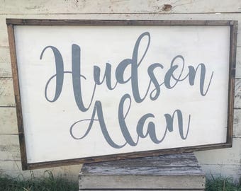 Modern Farmhouse Large Nursery Baby Name Personalized Rustic Framed Wood Sign Boy Room Custom Hand Painted Modern Farmhouse Large Nursery Baby Name Personalized Rustic Framed Wood Sign Boy Room Custom Hand Painted