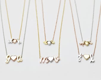Name initials Necklace heart necklace Love message Heart Necklace Initial Charm Necklace Gift for Her Personalized Necklace - DCIN/RCIN