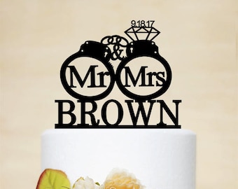 Handcuffs Wedding Cake Topper,Mr & Mrs Cake Topper With Last Name,Custom Cake Topper,Personalized Cake Topper-C232