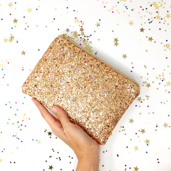 rose gold sparkle clutch bag