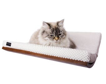 curved cat bed cat shelf SOFT WHITE cushion pet supplies wood shelf cat bed modern cat bed cat perch wall mounted shelf cosy and dozy lovers