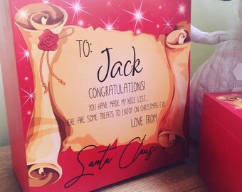 Scroll Printed Red Christmas Eve Box