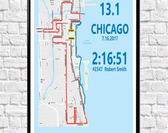 Chicago Half Marathon Personalized Running Gift for Runner Marathon Gift Marathon Wall Art Running Gifts