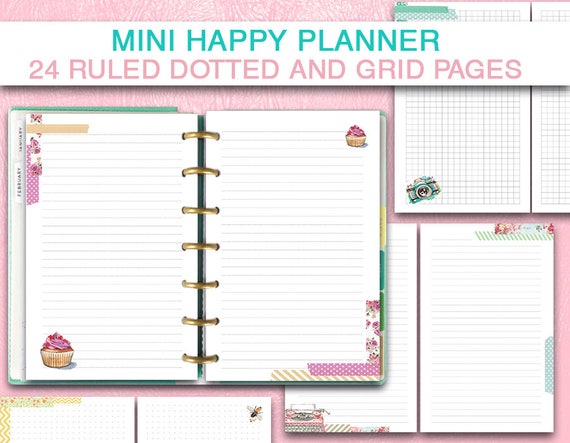 mini happy planner printable grid ruled dotted pages inserts