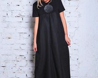 Linen Maxi Dress/ Plus Size Linen Dress/ Plus Size Maxi Dress/ Black Caftan Dress/ Black Kimono Dress/ Black Kimono / Plus Size Caftan