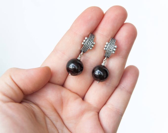 Garnet dangle earrings, Maroon earrings, January birthstone earrings, Dark red earrings, Maroon drop earrings, Garnet earrings dangle