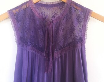70's Nightgown // Vintage Nightgown // Purple Nightgown // Lace Nightgown
