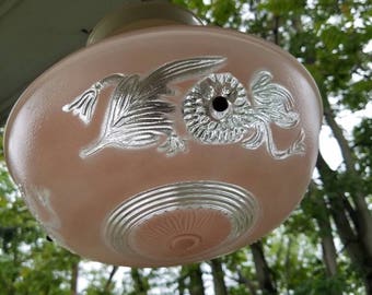 Sale Vintage light antique pink glass hanging living entry way light