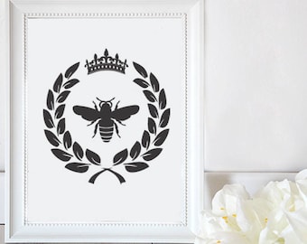 Queen Bee / Crown Bee Laurel-/ Clipart graphic files/ Cutting File in Svg, Eps, Dxf, Png, and JPG for Cricut, Silhouette